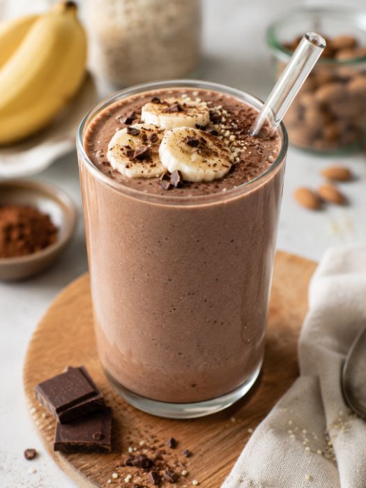 Smoothie protéiné banane-cacao aux amandes